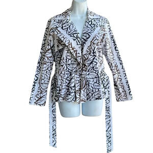 FINLEY Women’s Jacket Size M White Black Brown Floral Belted Zip Up